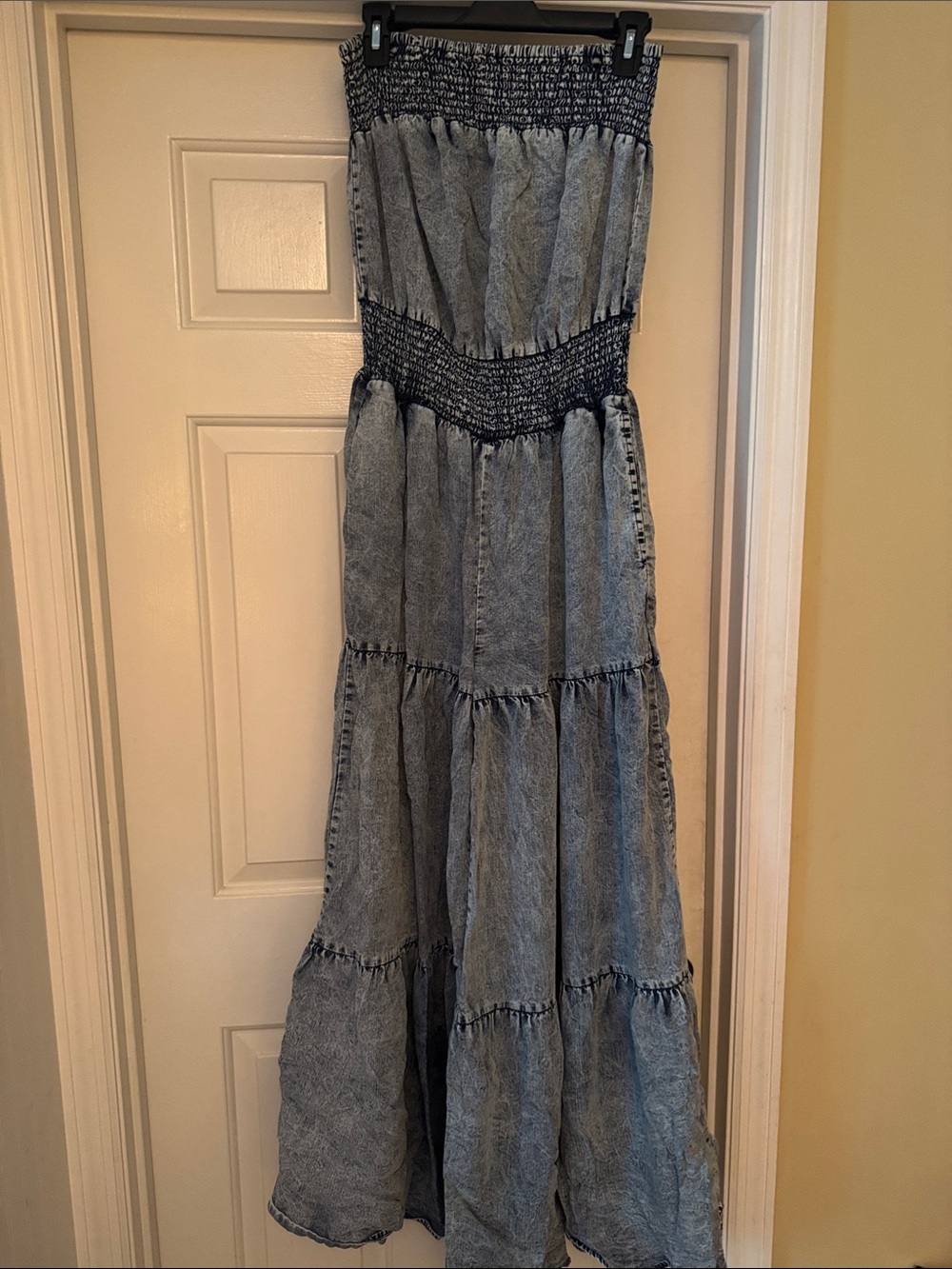 Oli & Hali Light Blue Denim-Effect Strapless Maxi Jumpsuit